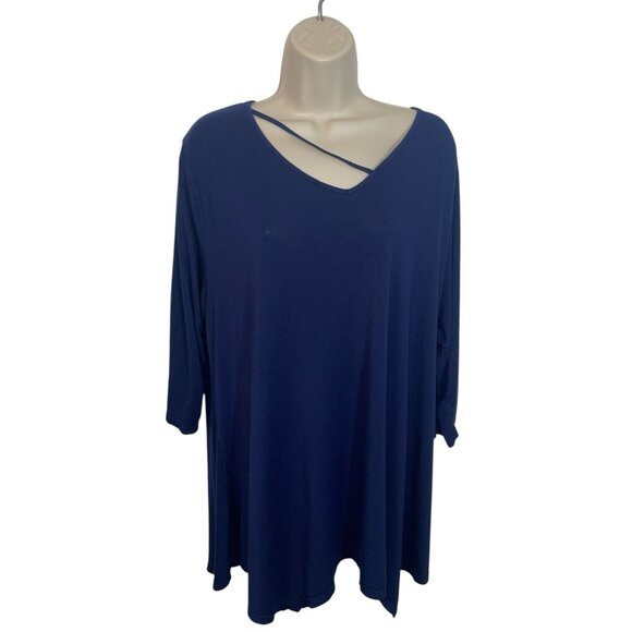 ZERDOCEAN Women's Plus 3X Navy Blouse Knit Blouse - Picture 1 of 11